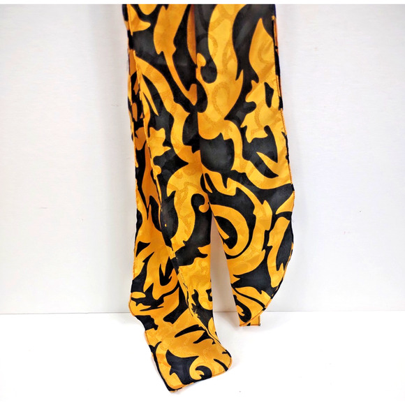 Women's Boho Abstract Geometric Print Scarf 60" Gold Black Pointed Ends - Picture 3 of 5
